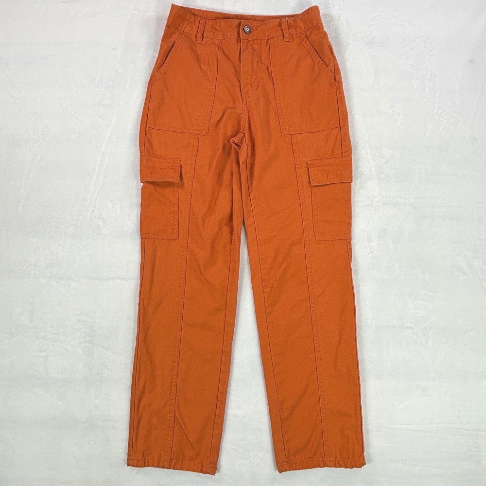 Sincerely Jules Womens Orange Cargo Utility Pants Straight Leg Size 1/24 Cotton